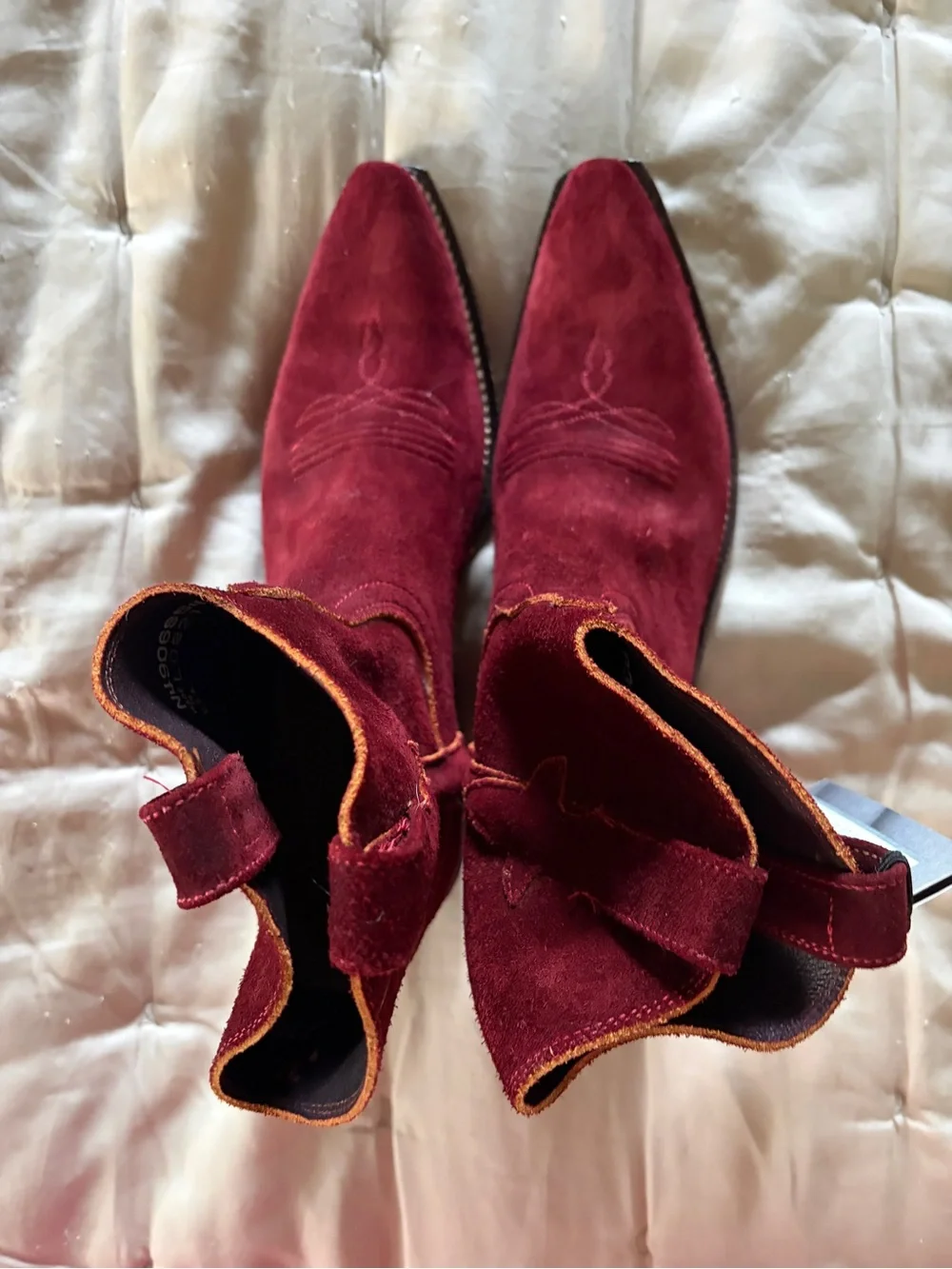 Lucchese Elena Wine Suede Western Ankle Boots